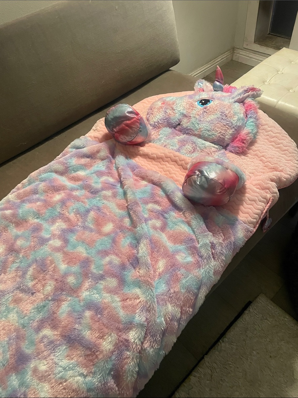 Plush Unicorn kids Sleeping Bag - Pastel Pink Multicolor Hug Fun